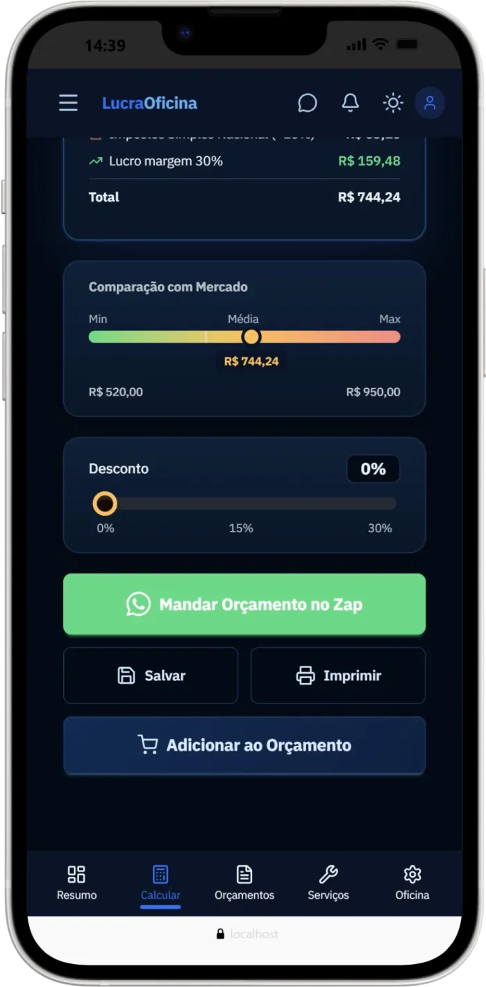 Comparação com mercado e simulador de desconto