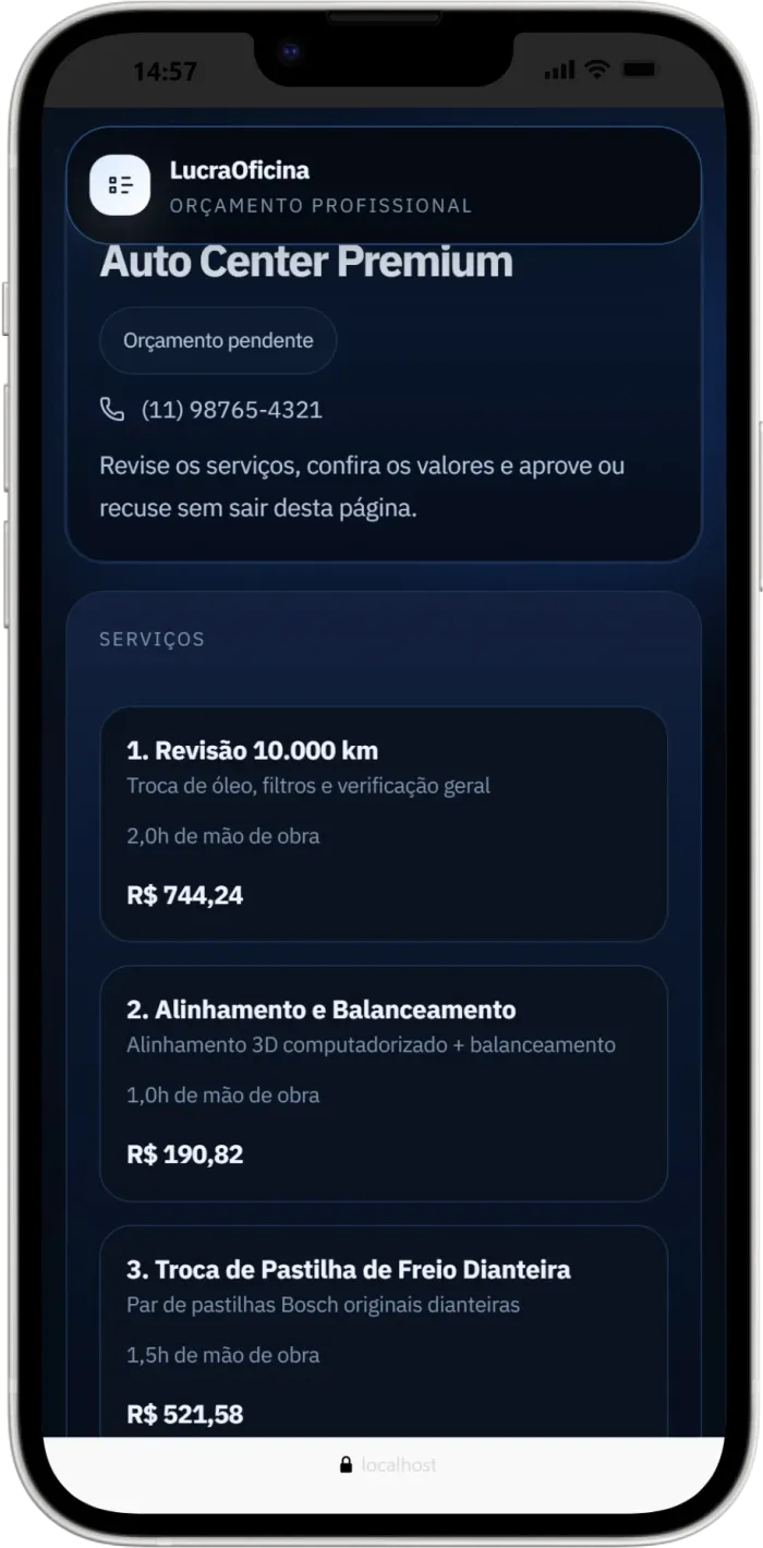 Orçamento profissional com aprovação online